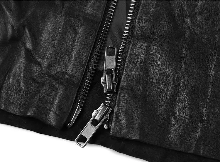 Men's Spring/Autumn Retro Genuine Leather Zippered Slim Jacket With Stand Collar