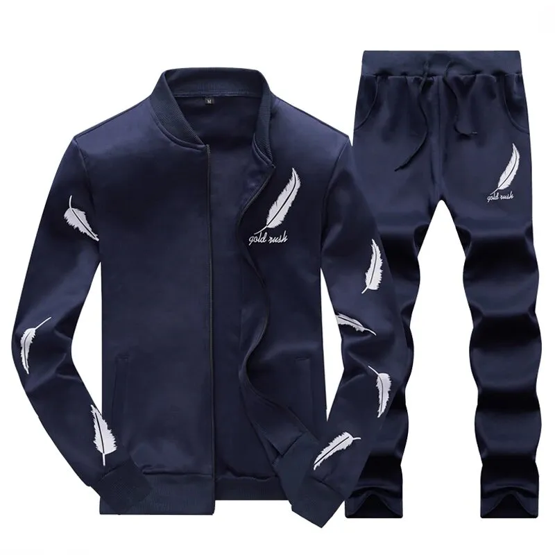 Men's Spring/Autumn Tracksuit With Bird Feather Print