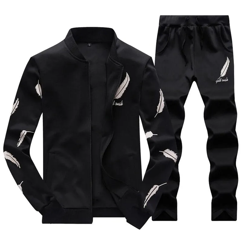 Men's Spring/Autumn Tracksuit With Bird Feather Print