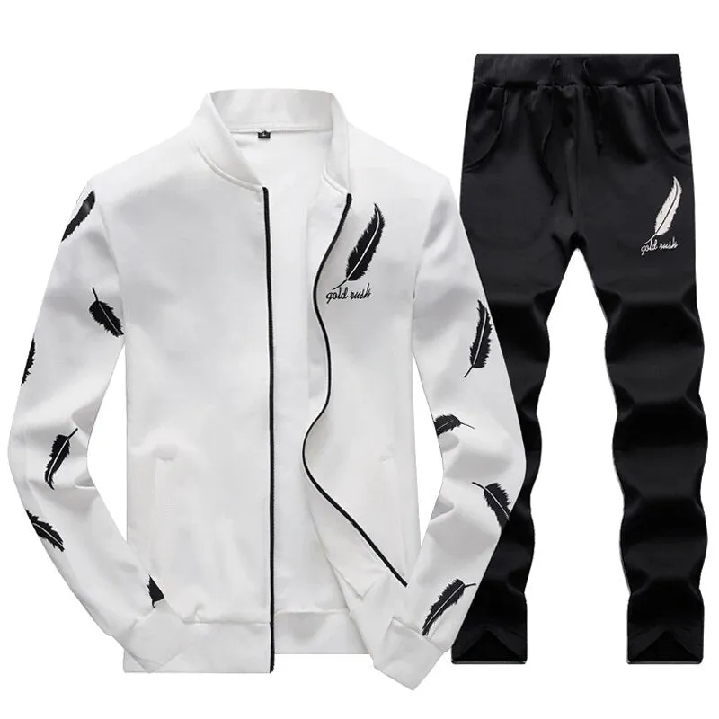 Men's Spring/Autumn Tracksuit With Bird Feather Print