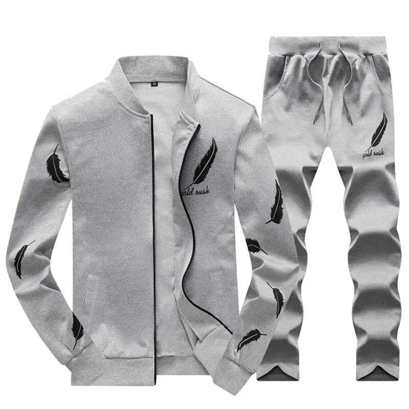 Men's Spring/Autumn Tracksuit With Bird Feather Print