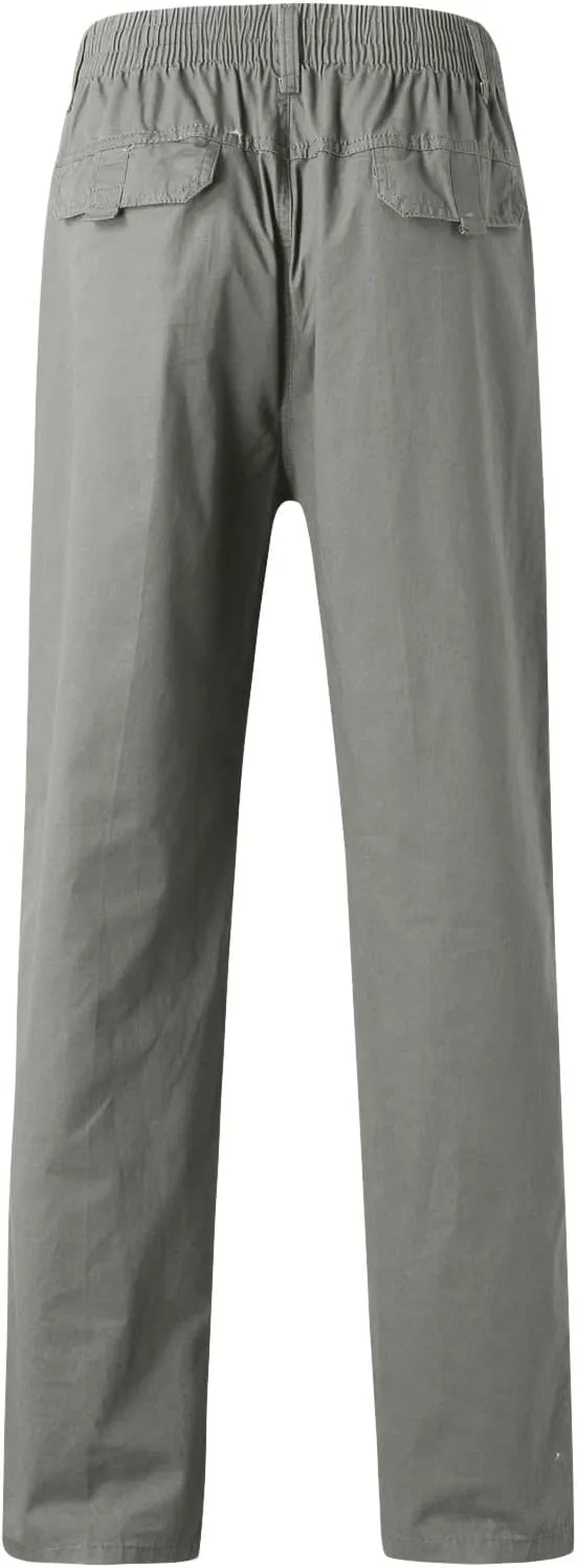 Mens Straight Sweatpants Plus Size Elastic Waist Casual Trousers Baggy Lounge Cotton Overall Track Pants Workwear