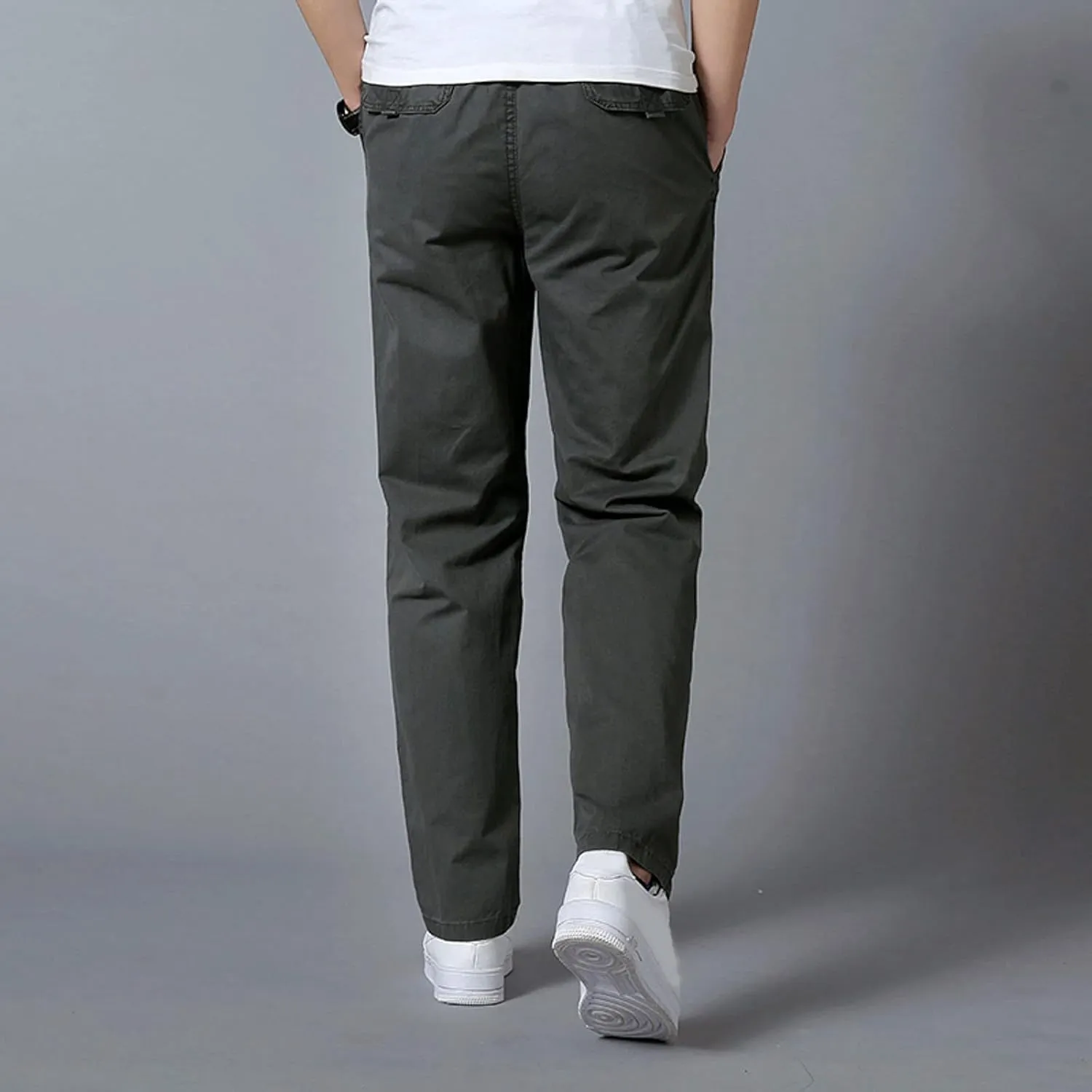 Mens Straight Sweatpants Plus Size Elastic Waist Casual Trousers Baggy Lounge Cotton Overall Track Pants Workwear