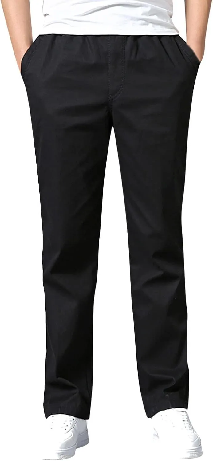 Mens Straight Sweatpants Plus Size Elastic Waist Casual Trousers Baggy Lounge Cotton Overall Track Pants Workwear