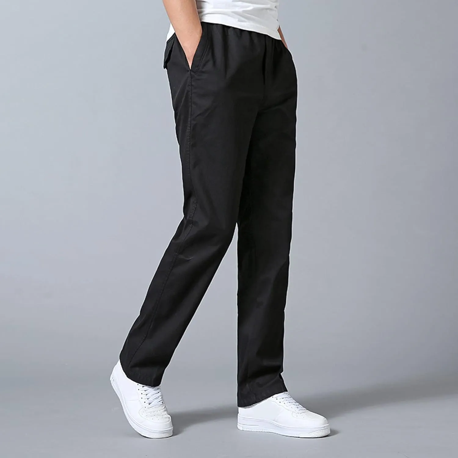 Mens Straight Sweatpants Plus Size Elastic Waist Casual Trousers Baggy Lounge Cotton Overall Track Pants Workwear