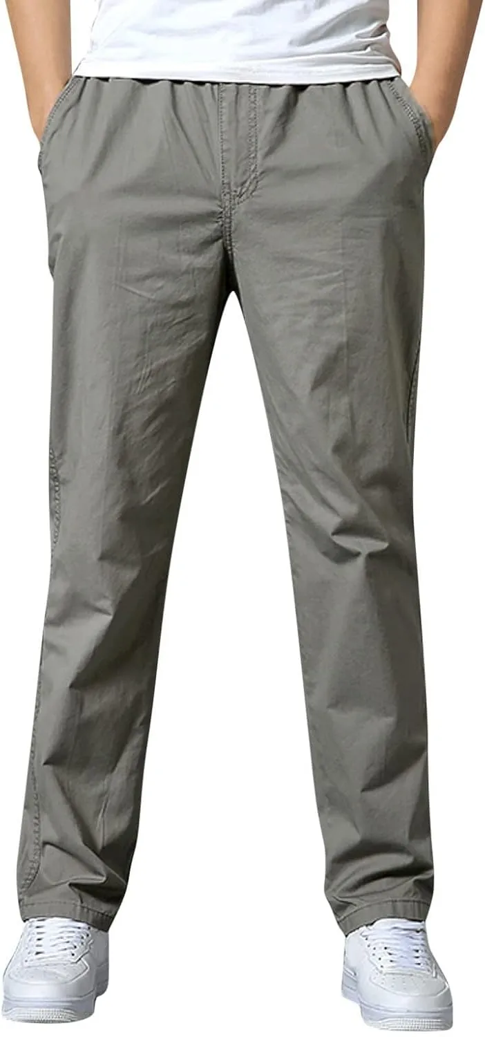 Mens Straight Sweatpants Plus Size Elastic Waist Casual Trousers Baggy Lounge Cotton Overall Track Pants Workwear