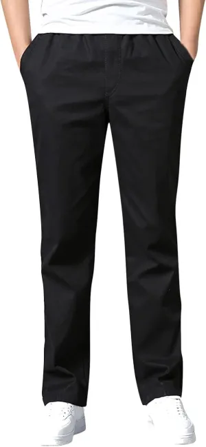 Mens Straight Sweatpants Plus Size Elastic Waist Casual Trousers Baggy Lounge Cotton Overall Track Pants Workwear