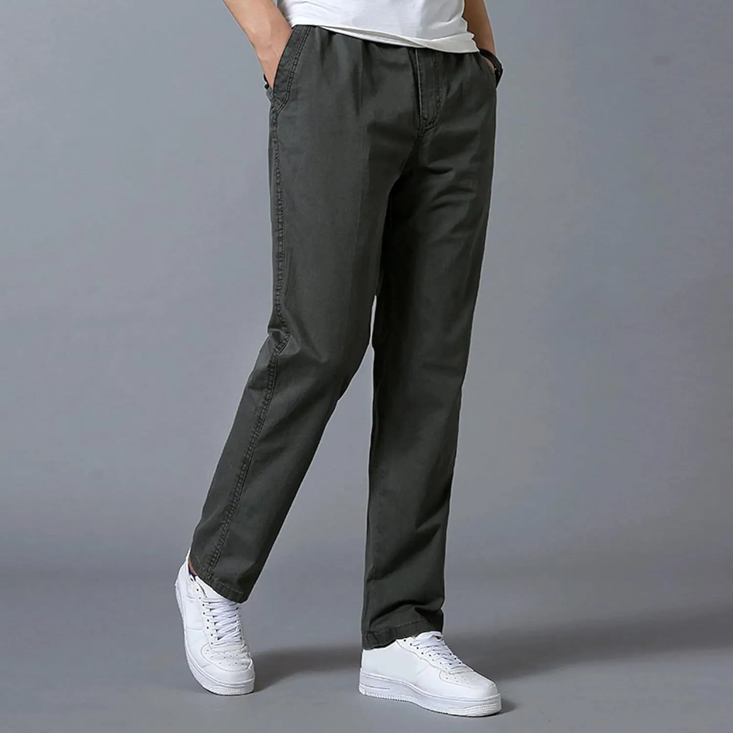 Mens Straight Sweatpants Plus Size Elastic Waist Casual Trousers Baggy Lounge Cotton Overall Track Pants Workwear