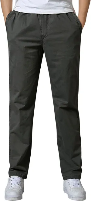 Mens Straight Sweatpants Plus Size Elastic Waist Casual Trousers Baggy Lounge Cotton Overall Track Pants Workwear