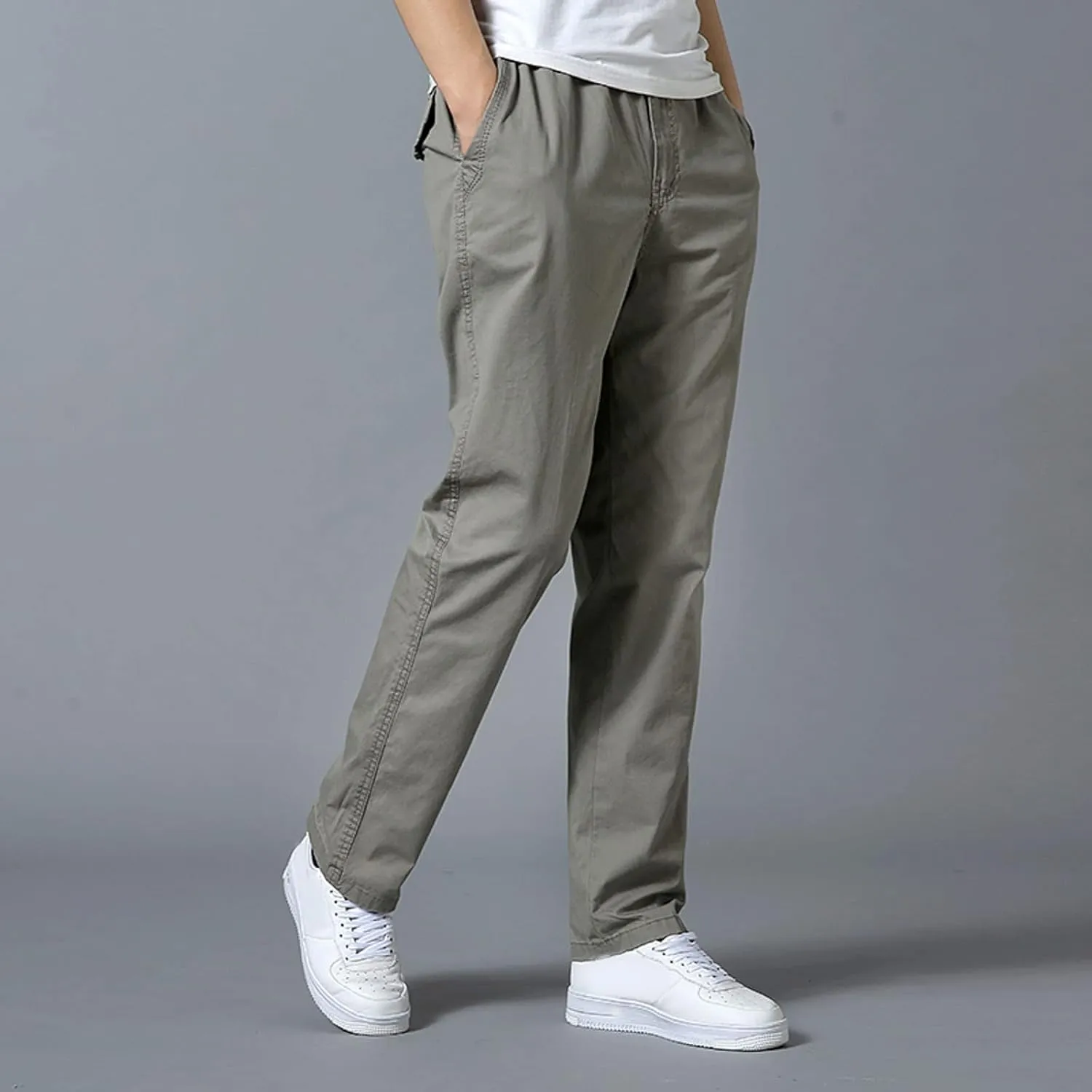 Mens Straight Sweatpants Plus Size Elastic Waist Casual Trousers Baggy Lounge Cotton Overall Track Pants Workwear