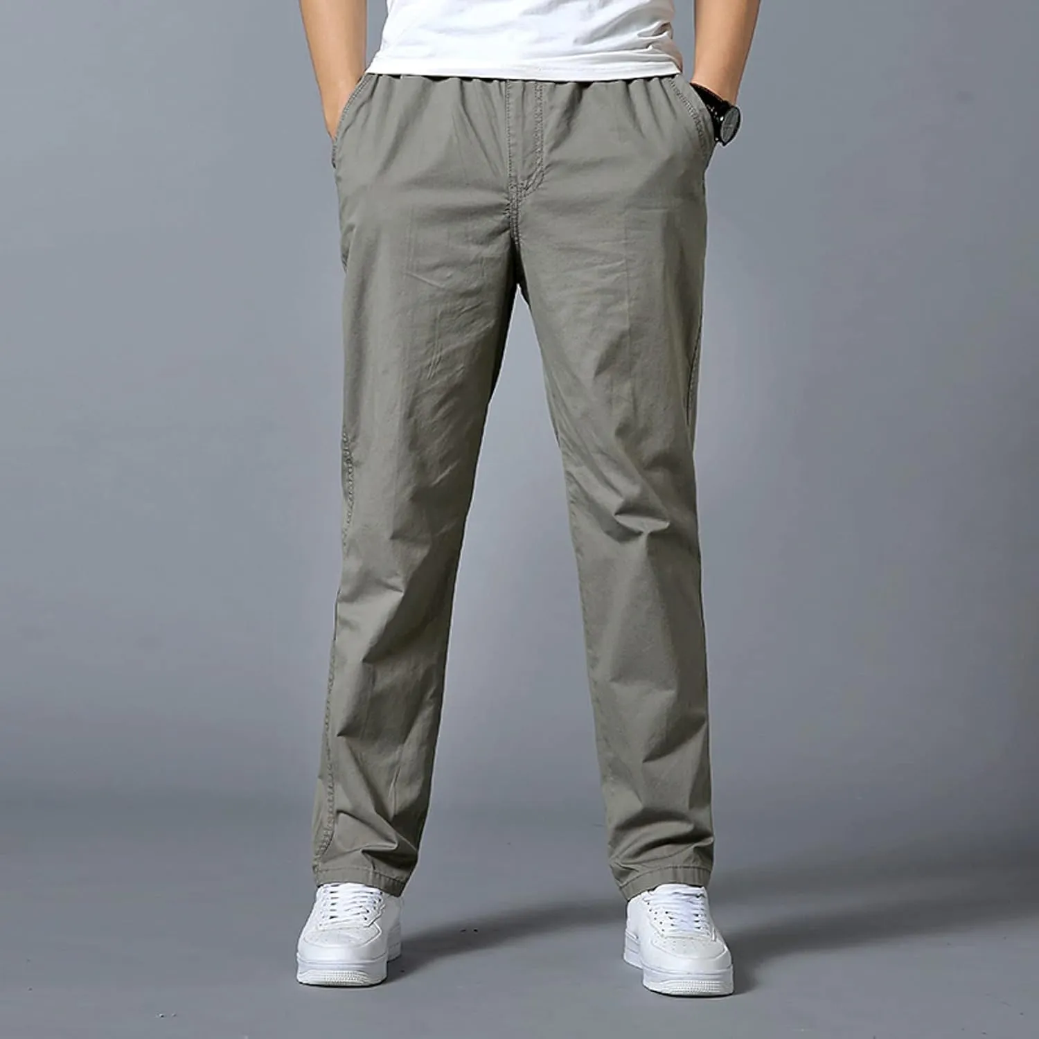 Mens Straight Sweatpants Plus Size Elastic Waist Casual Trousers Baggy Lounge Cotton Overall Track Pants Workwear