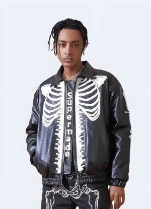 Men's Street Leather Jacket Embroidered Skeleton