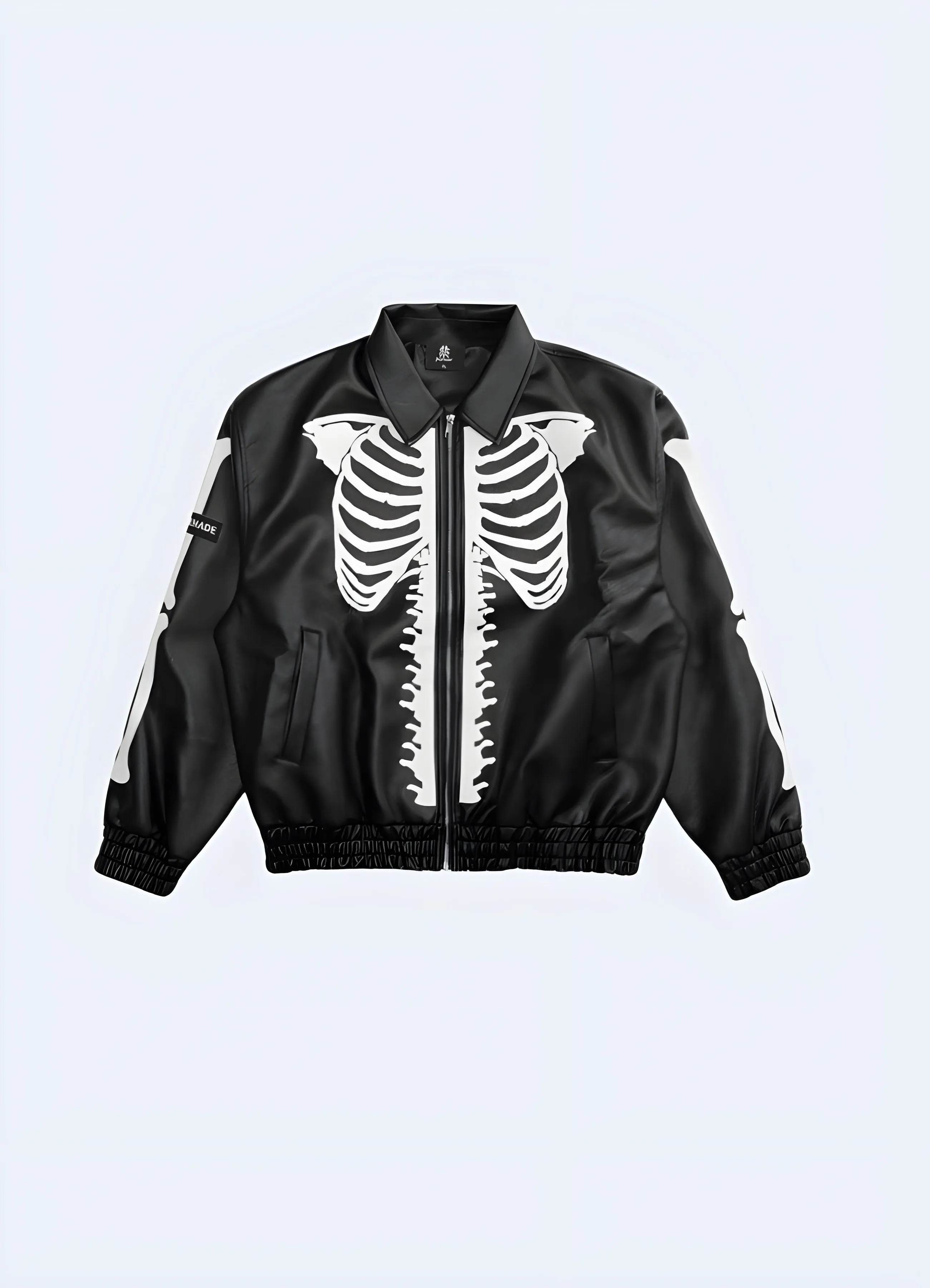 Men's Street Leather Jacket Embroidered Skeleton