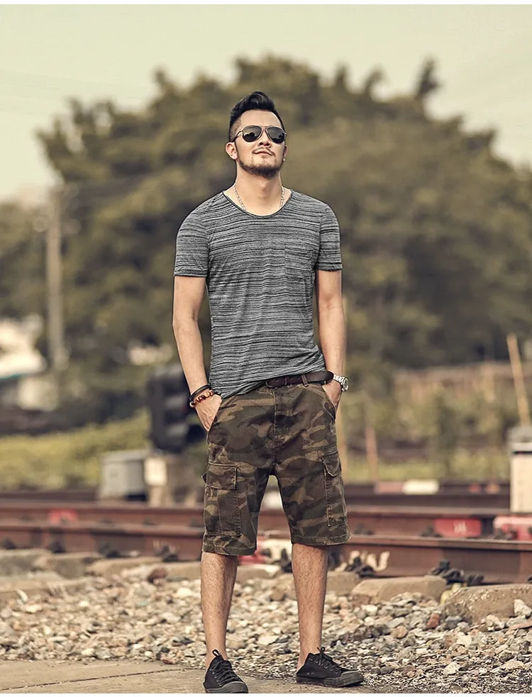 Men's Summer Cotton Elastic O-Neck Short-Sleeved Slim T-Shirt