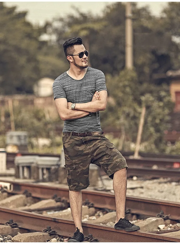 Men's Summer Cotton Elastic O-Neck Short-Sleeved Slim T-Shirt