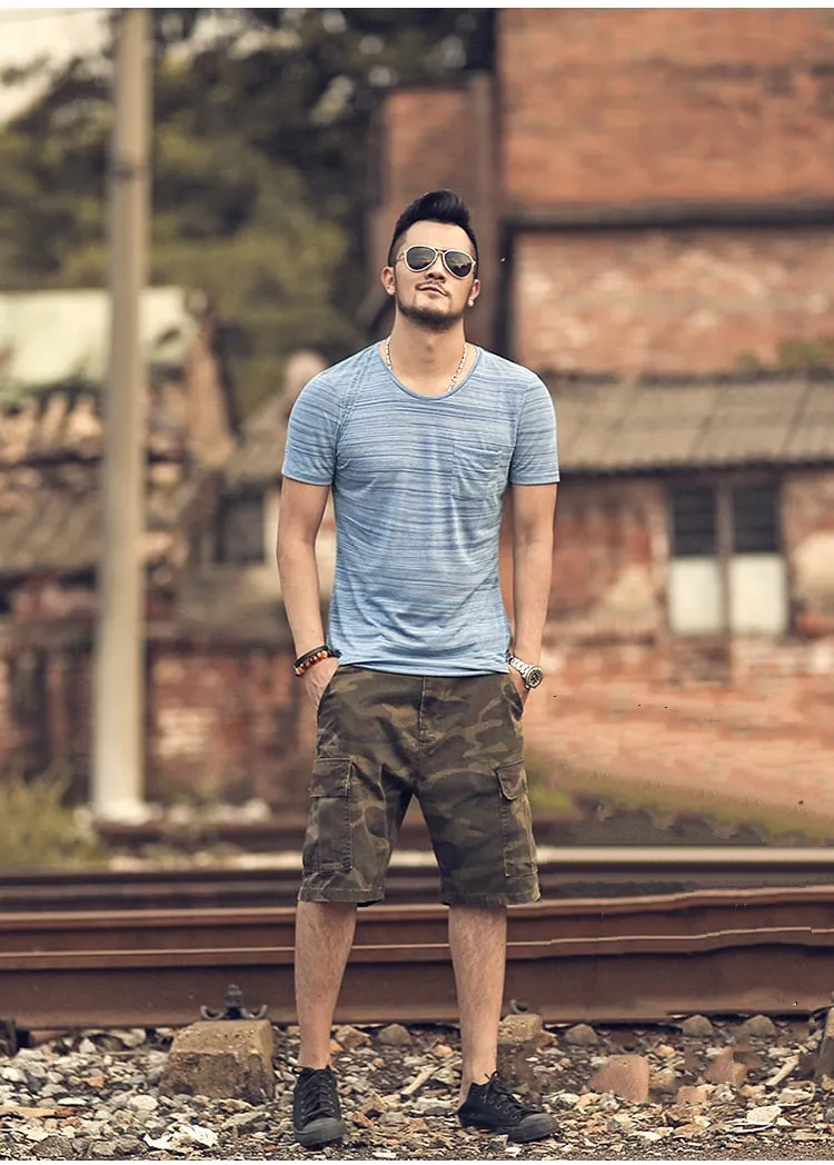 Men's Summer Cotton Elastic O-Neck Short-Sleeved Slim T-Shirt