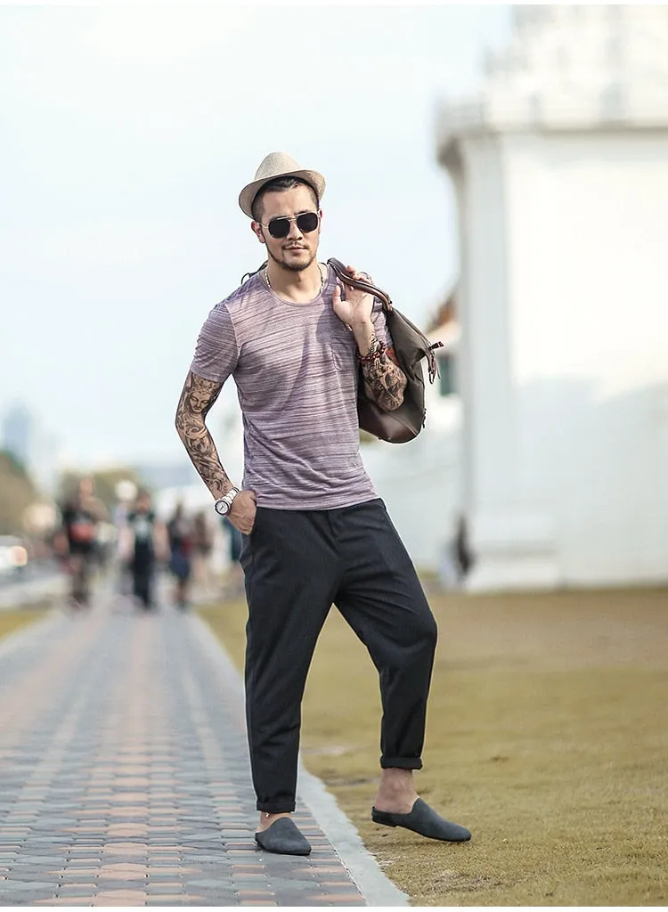 Men's Summer Cotton Elastic O-Neck Short-Sleeved Slim T-Shirt