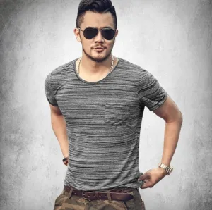 Men's Summer Cotton Elastic O-Neck Short-Sleeved Slim T-Shirt