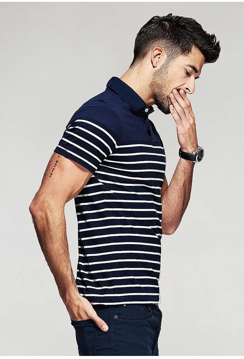 Men's Summer Cotton Striped Slim Polo T-Shirt