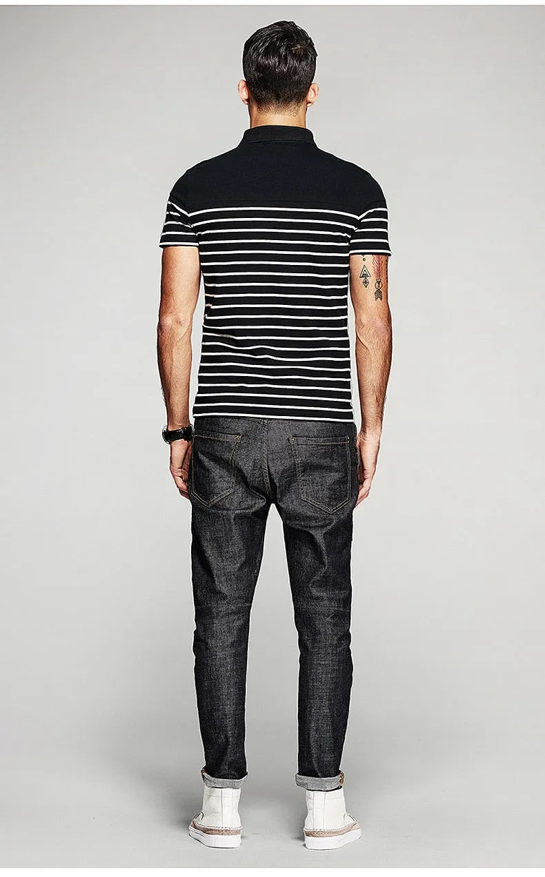 Men's Summer Cotton Striped Slim Polo T-Shirt