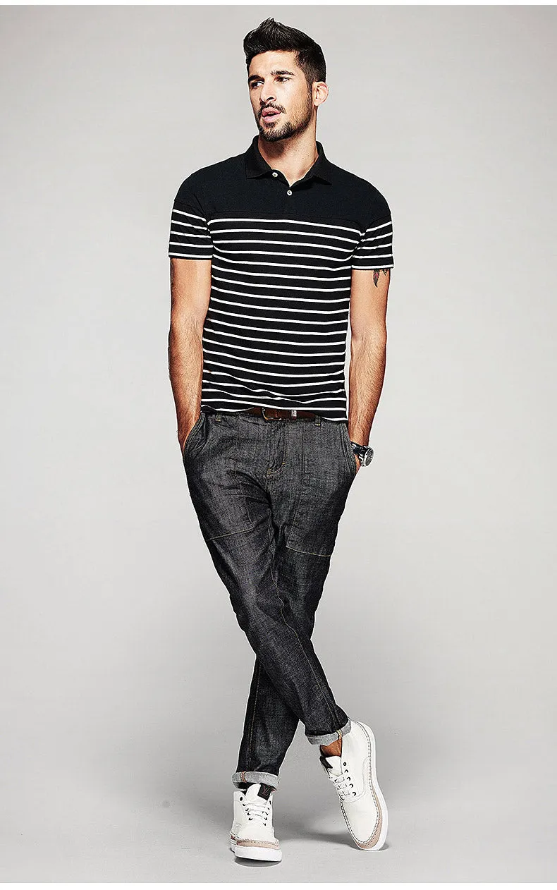 Men's Summer Cotton Striped Slim Polo T-Shirt