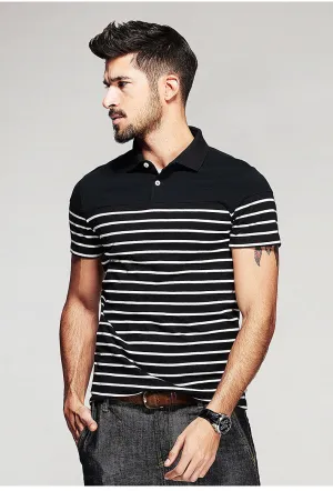 Men's Summer Cotton Striped Slim Polo T-Shirt