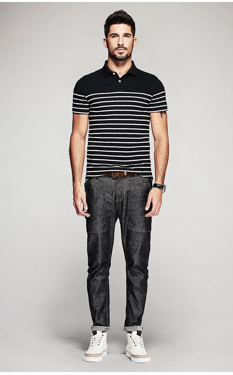 Men's Summer Cotton Striped Slim Polo T-Shirt