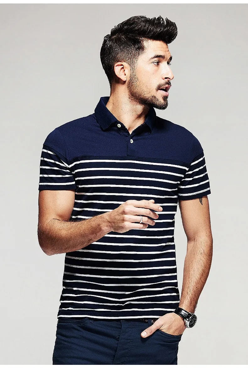 Men's Summer Cotton Striped Slim Polo T-Shirt
