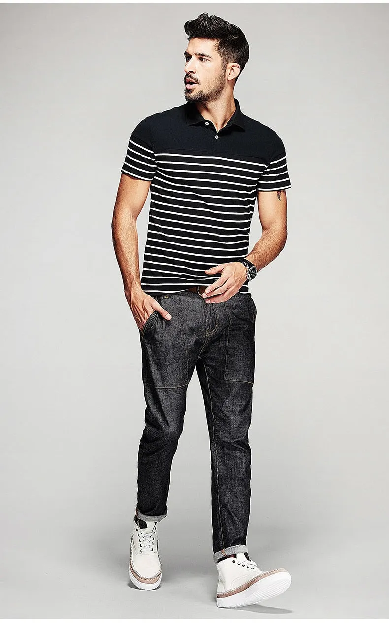 Men's Summer Cotton Striped Slim Polo T-Shirt