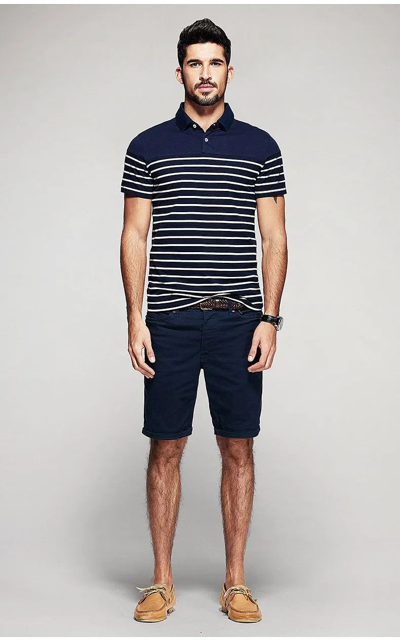 Men's Summer Cotton Striped Slim Polo T-Shirt