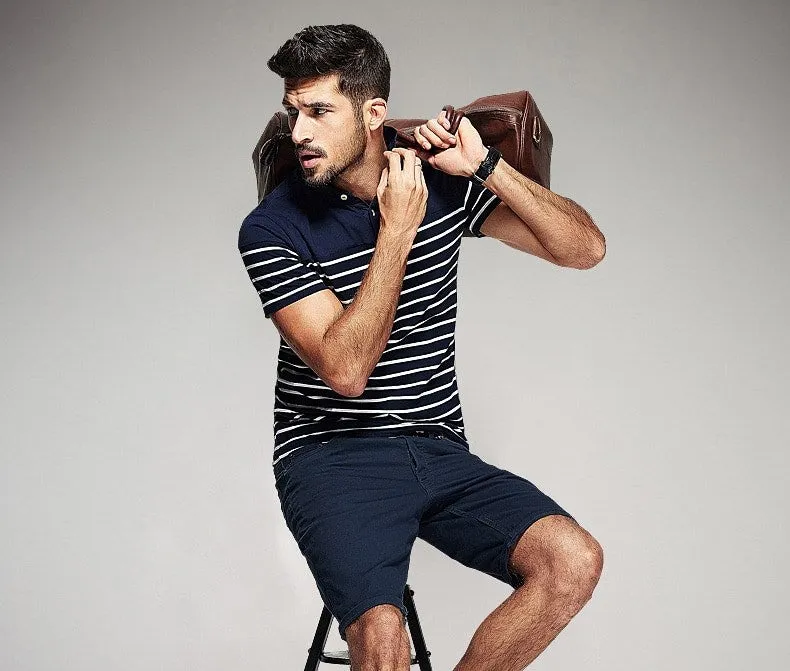 Men's Summer Cotton Striped Slim Polo T-Shirt