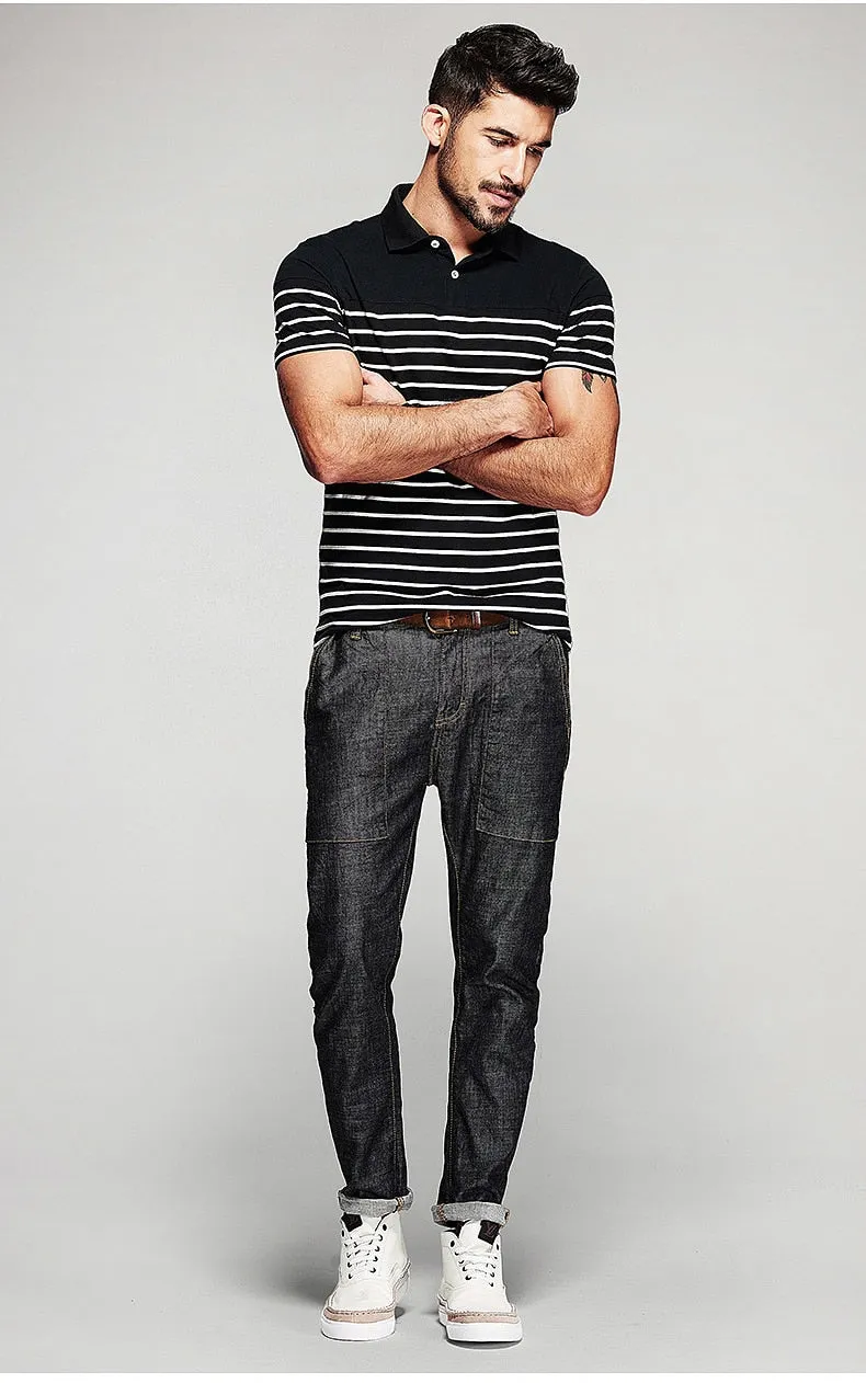 Men's Summer Cotton Striped Slim Polo T-Shirt