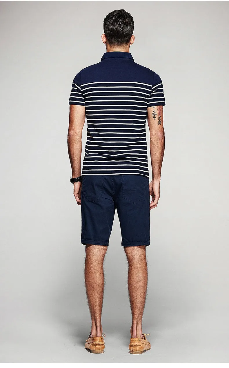 Men's Summer Cotton Striped Slim Polo T-Shirt