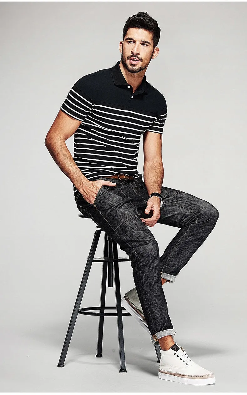 Men's Summer Cotton Striped Slim Polo T-Shirt