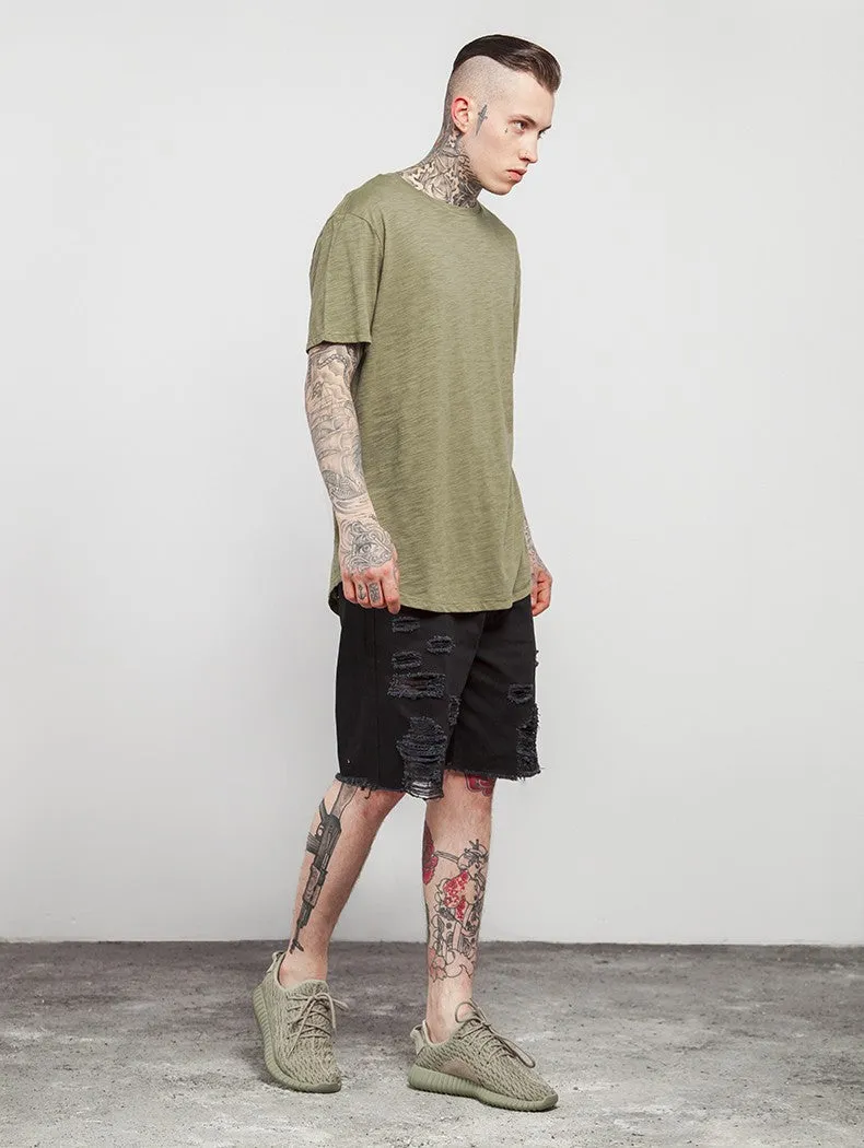 Men's Summer Elongated Plain Cotton T-Shirt