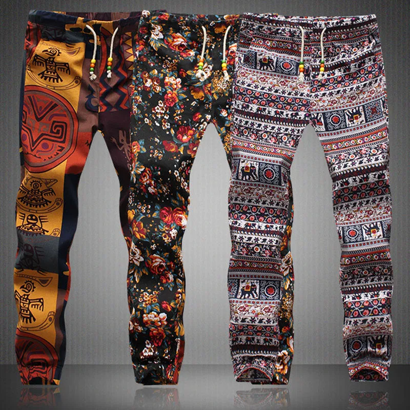 Men's Summer Floral & Geometric Pencil Pants