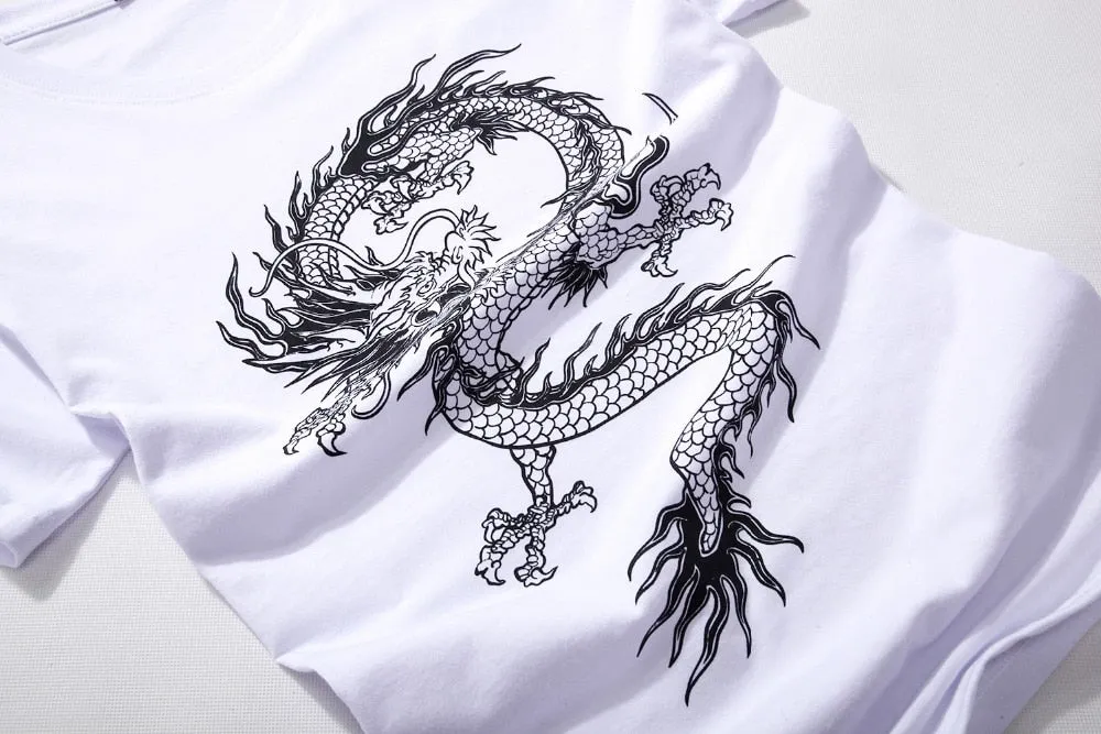 Men's Summer O-Neck Short-Sleeved T-Shirt With Printed Dragon