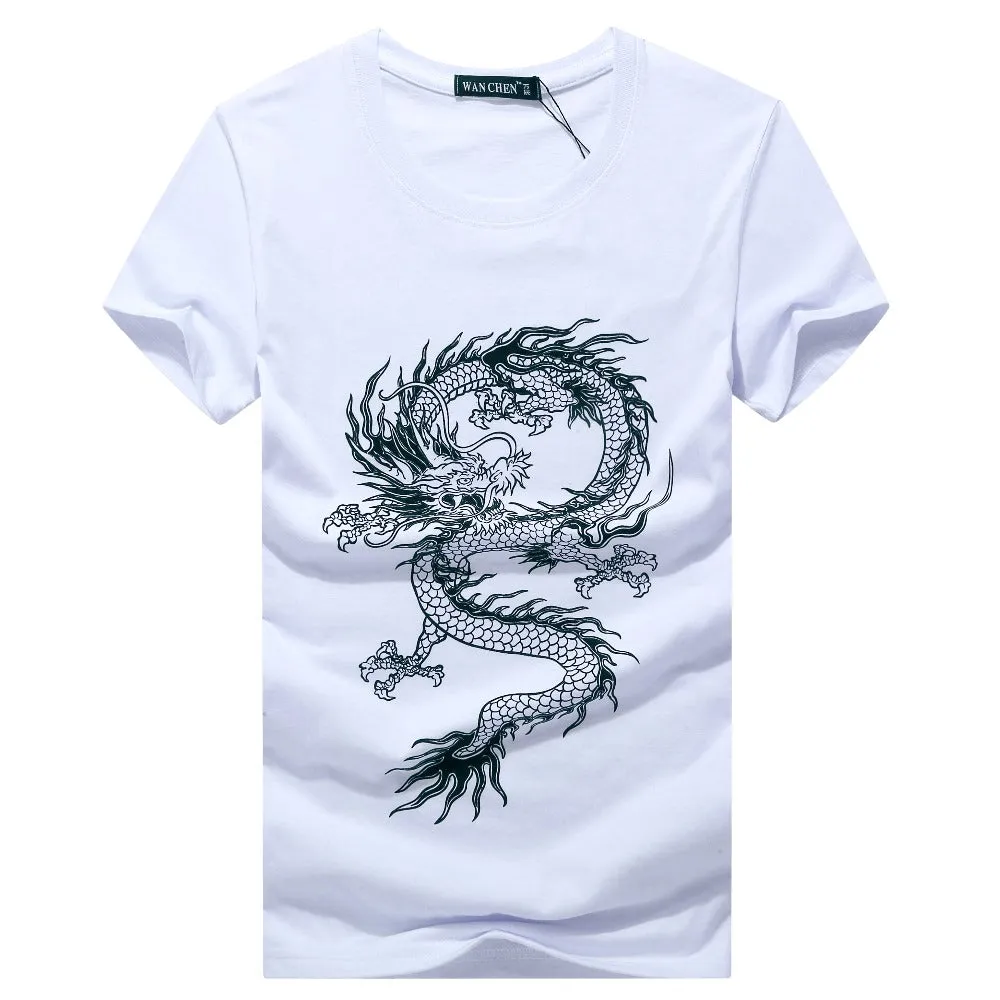Men's Summer O-Neck Short-Sleeved T-Shirt With Printed Dragon