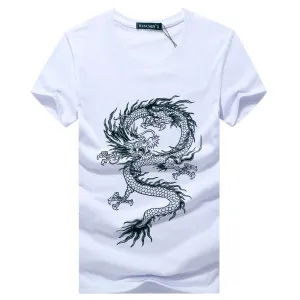 Men's Summer O-Neck Short-Sleeved T-Shirt With Printed Dragon