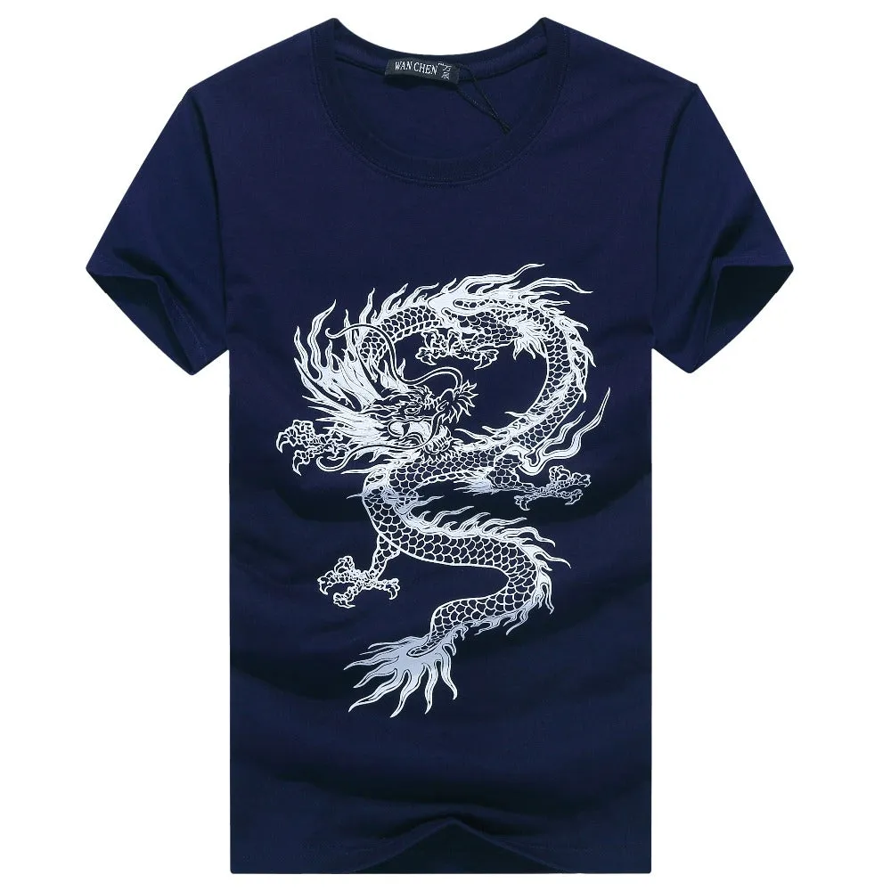 Men's Summer O-Neck Short-Sleeved T-Shirt With Printed Dragon