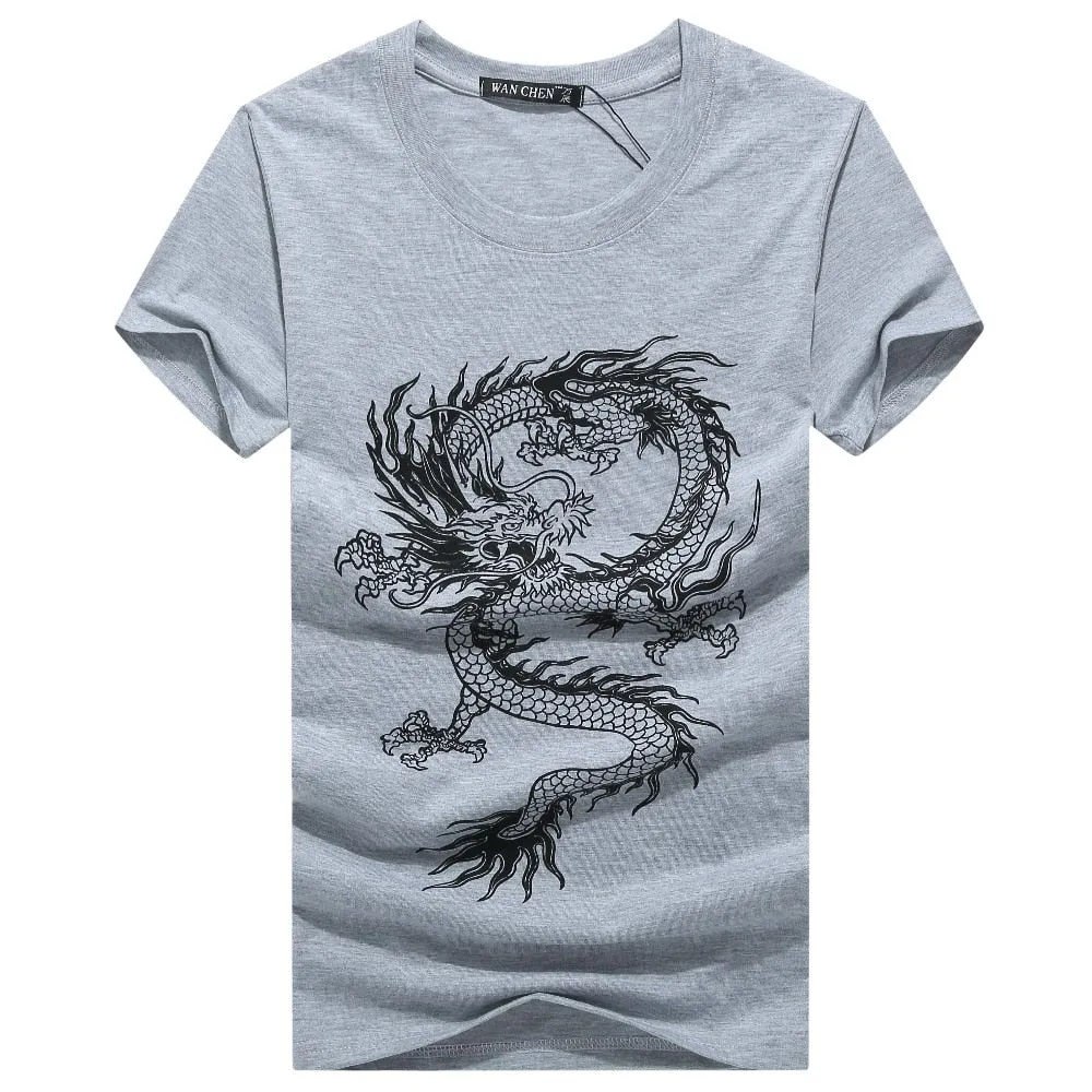 Men's Summer O-Neck Short-Sleeved T-Shirt With Printed Dragon