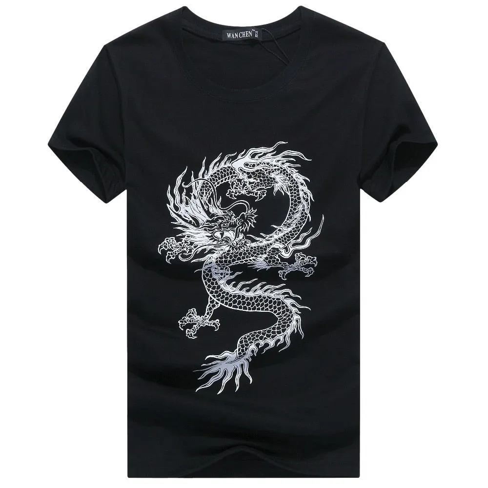 Men's Summer O-Neck Short-Sleeved T-Shirt With Printed Dragon