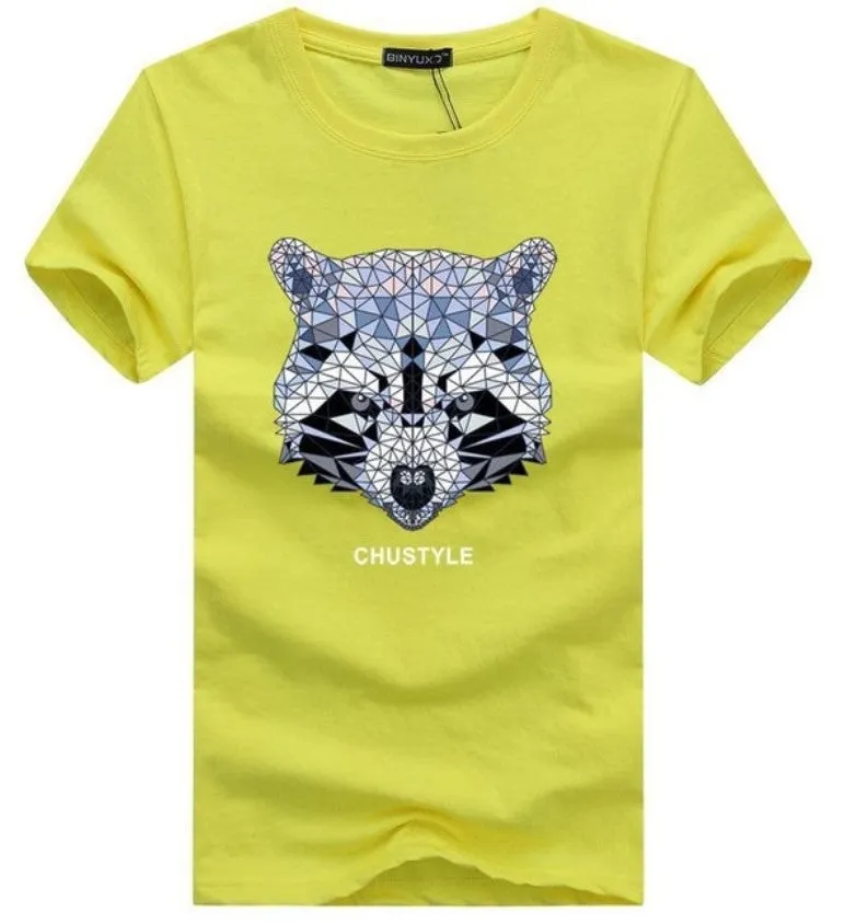 Men's Summer O-Neck Slim T-Shirt With Racoon