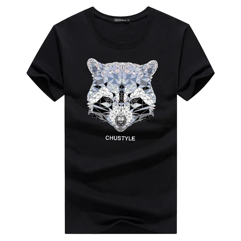 Men's Summer O-Neck Slim T-Shirt With Racoon
