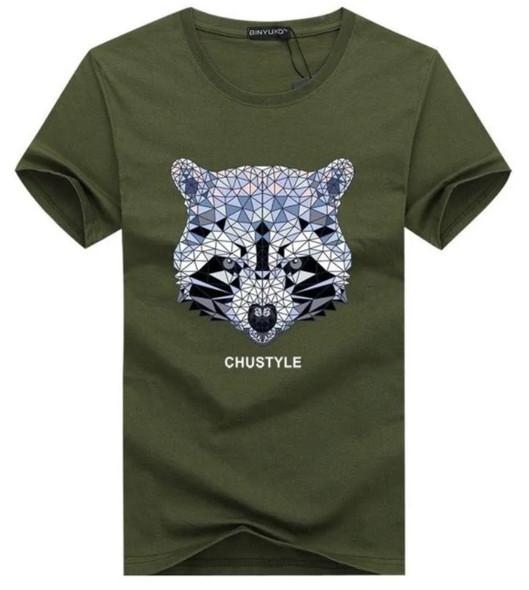 Men's Summer O-Neck Slim T-Shirt With Racoon