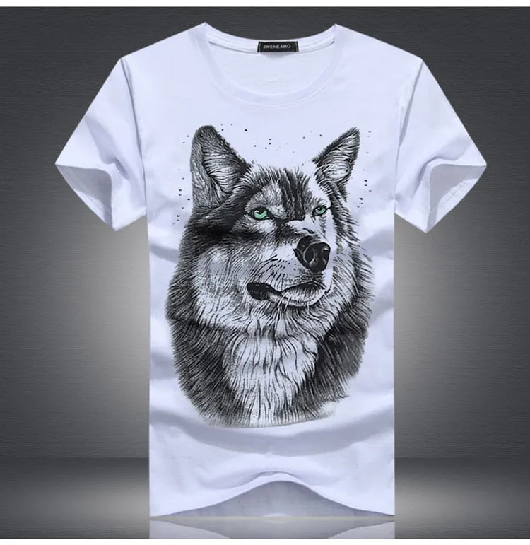 Men's Summer Short-Sleeved T-Shirt With Printed Wolf
