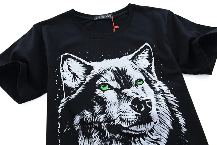 Men's Summer Short-Sleeved T-Shirt With Printed Wolf