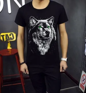 Men's Summer Short-Sleeved T-Shirt With Printed Wolf