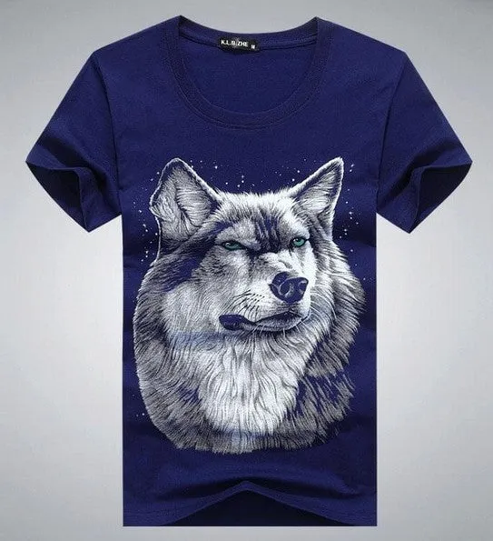 Men's Summer Short-Sleeved T-Shirt With Printed Wolf