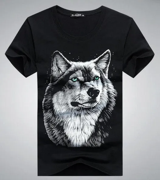 Men's Summer Short-Sleeved T-Shirt With Printed Wolf